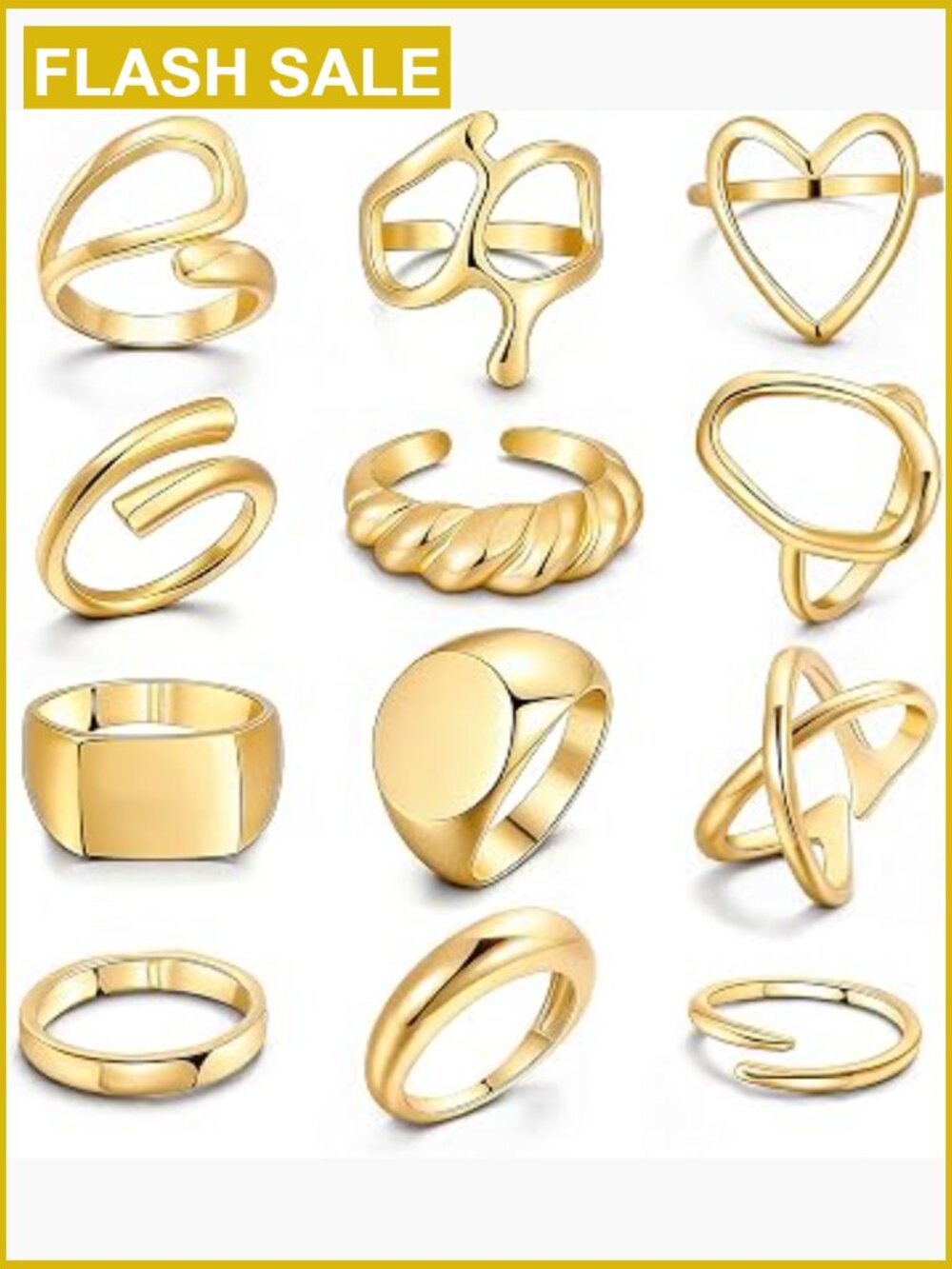 12 Pc Gold Stackable Ring Set for Women 18K Plated Adjustable Knuckle rings